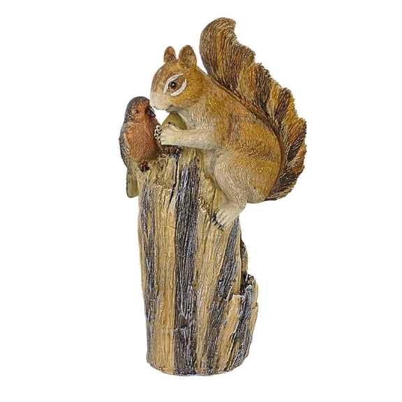 Roman 10.00In Squirrel & Bird On Tree Stump Garden Statue, Resin, Acorn Squirrel Bird 12813