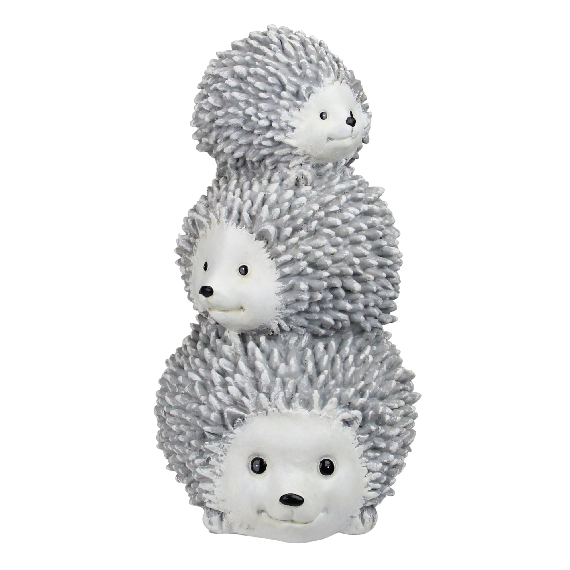 Gray and White Resin Stacked Hedgehogs Garden Statue, 10.25 inches
