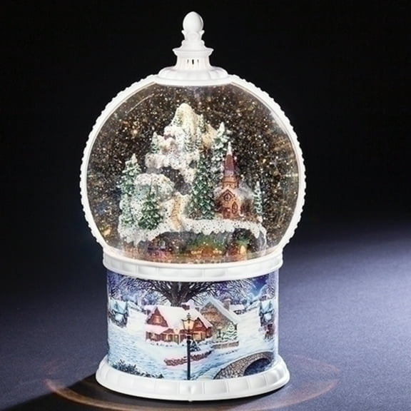 Roman 10.25" White and Clear Swirl Dome with Train LED Christmas Tabletop Snow Globe