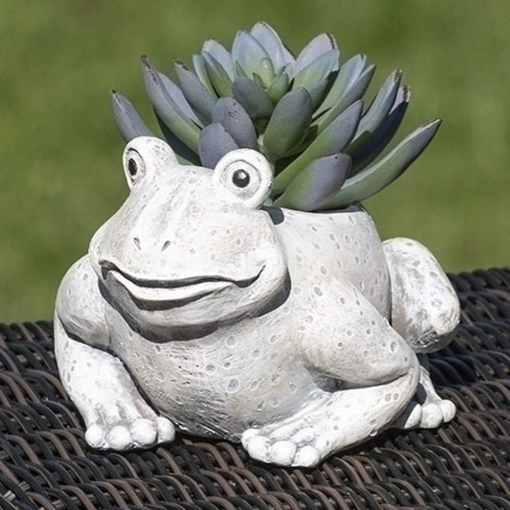 Gray Polyresin Frog Tabletop Planter, 4.0 inches