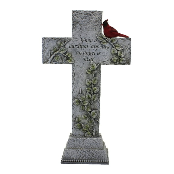 Roman 13235 Cardinal Memorial Cross, 16-inch Height, Resin and Stone Mix