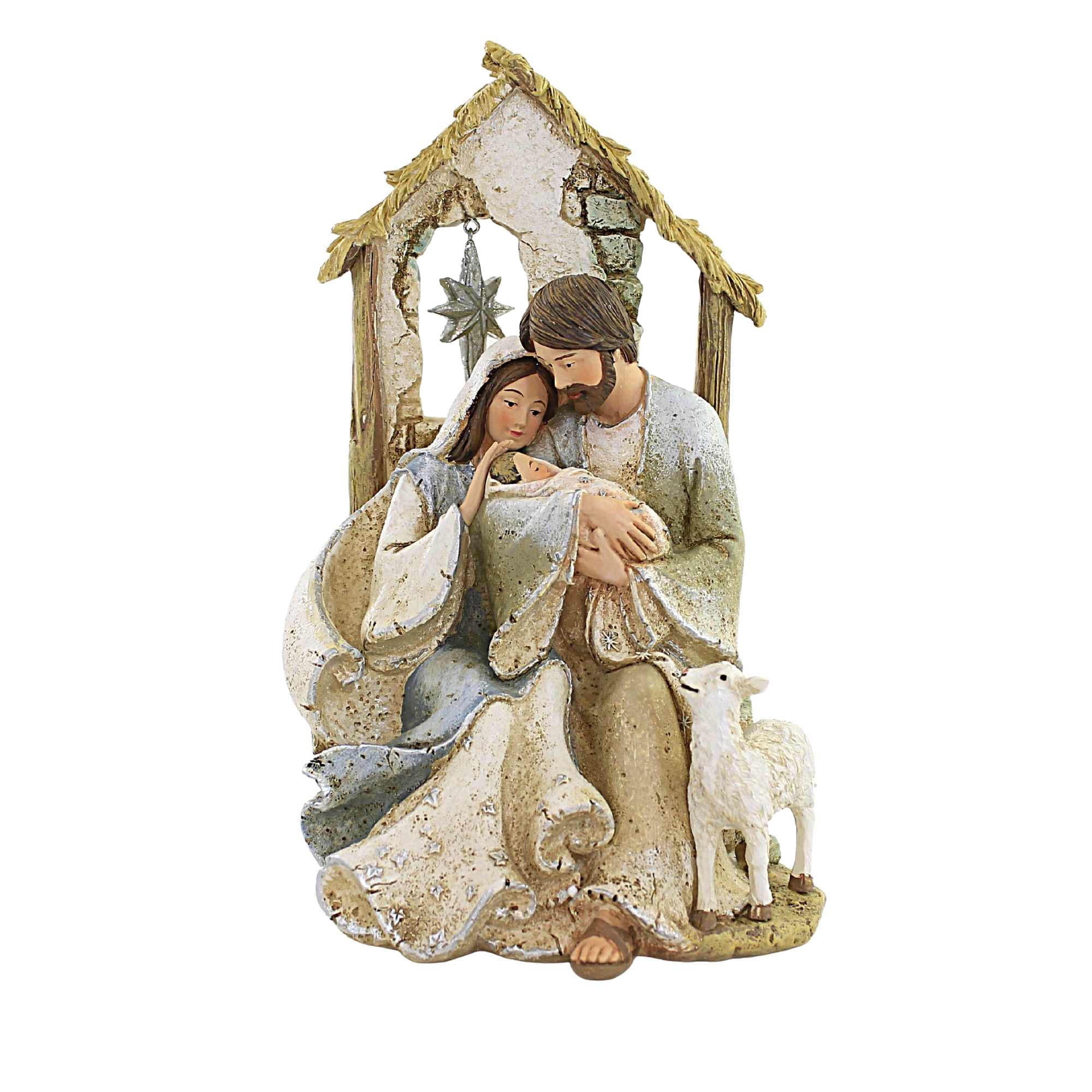 Holy Family with Star in Window Resin Figurine, 9 inches