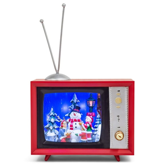 Roman 133428 Led Red TV Kids with Snowman Musical Box Figurine, 4.75 inch