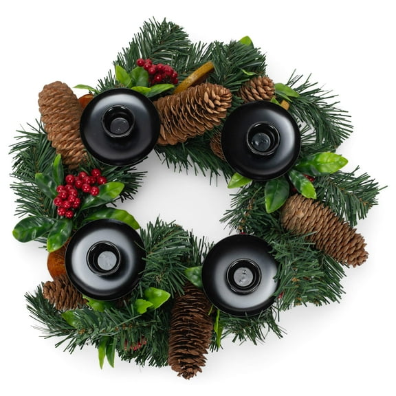 Roman 133832 Advent Wreath w/Pine & Fruit Candleholder, 14 inch, Multicolor