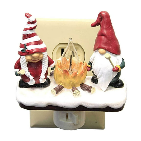Roman 134191 Gnome Campfire Night Light, Flicker Bulb, Swivel Plug-in, 5.25-inch Height, Resin and Plastic