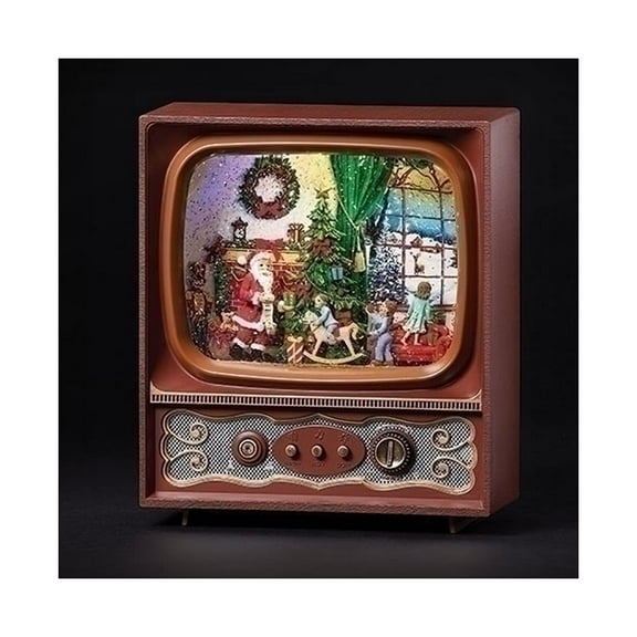 Roman 134892 LED Musical Swirl TV Santa with Kids Figurine, 9.7-inch Height