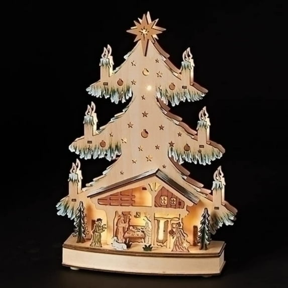 Roman 14" LED Lighted Nativity Scene Tree Christmas Tabletop Decor