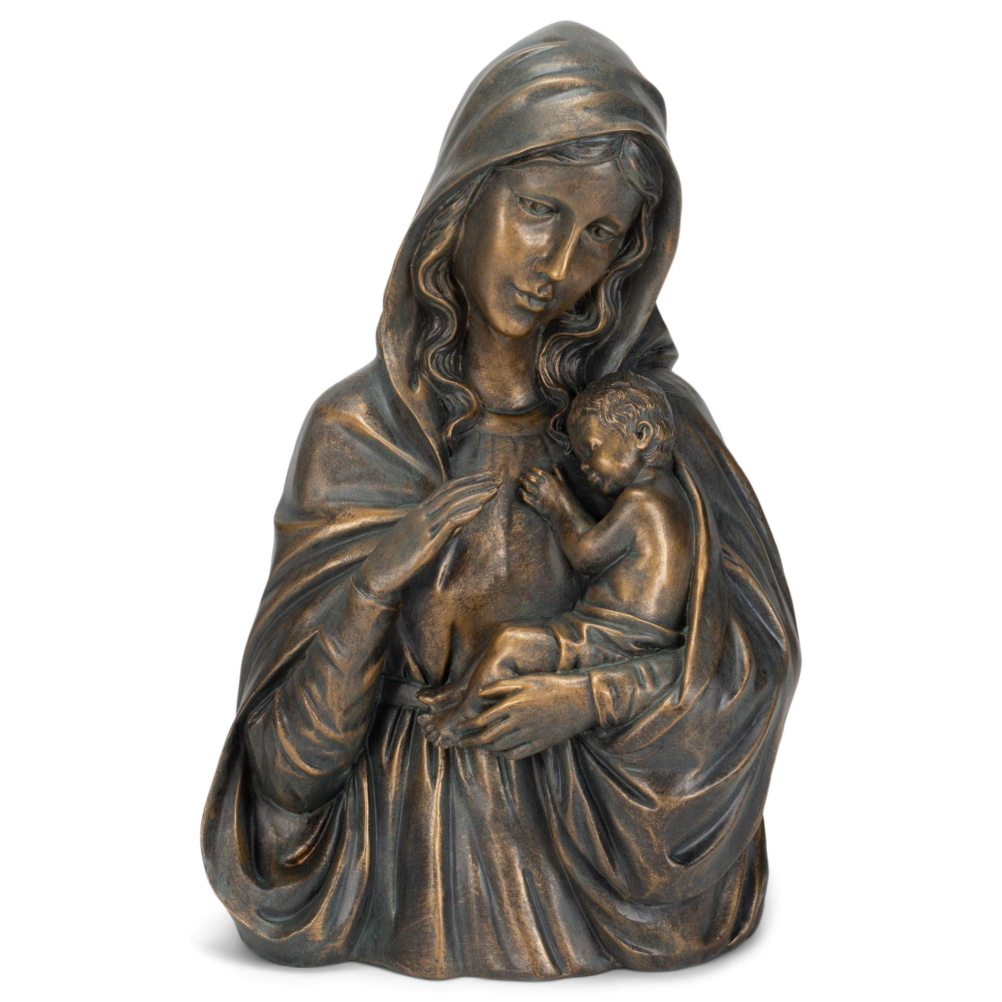 Bronze Madonna and Child 16" Resin Garden Statue