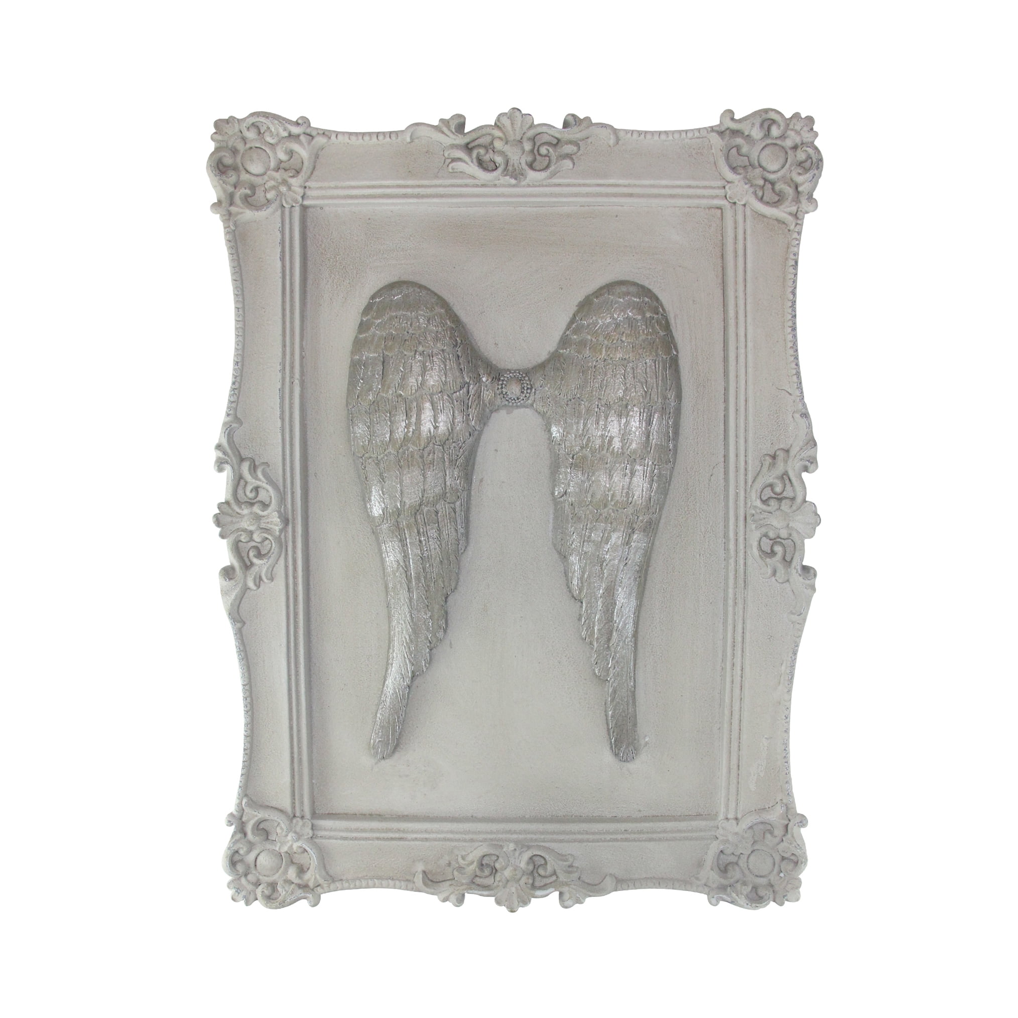 Taupe and Silver Resin 15.5" Angel Wings Framed Wall Plaque