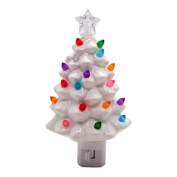 Roman 160238 Vintage White Tree Night Light, Color Bulbs, Swivel Plug 6.50-inch Height, Ceramic