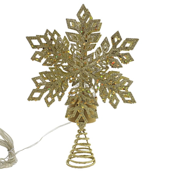 Roman 160250 LED Snowflake Treetop with Timer, Plug-in, White Light, 12-inch Height, Metal, Gold