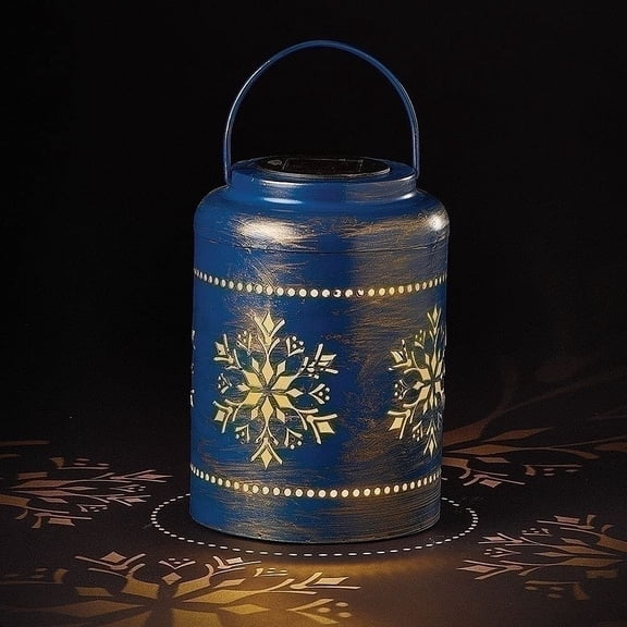 Roman 160266 Snowflake Solar Light Lantern, Round Projector Scene, 8-inch Height, Metal