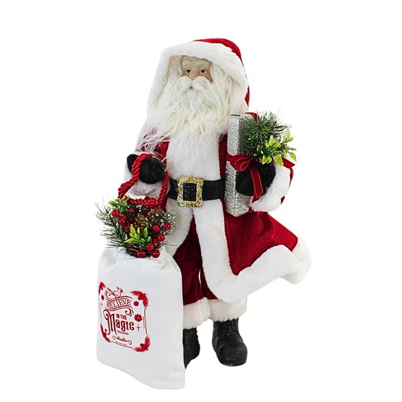Roman 18.00In Santa With Message Bag, Polyresin, Believe Magic 137079