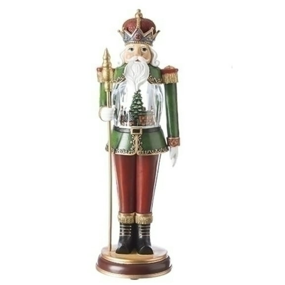 Roman 18.25" Green and Red Musical LED Nutcracker Holiday Figure