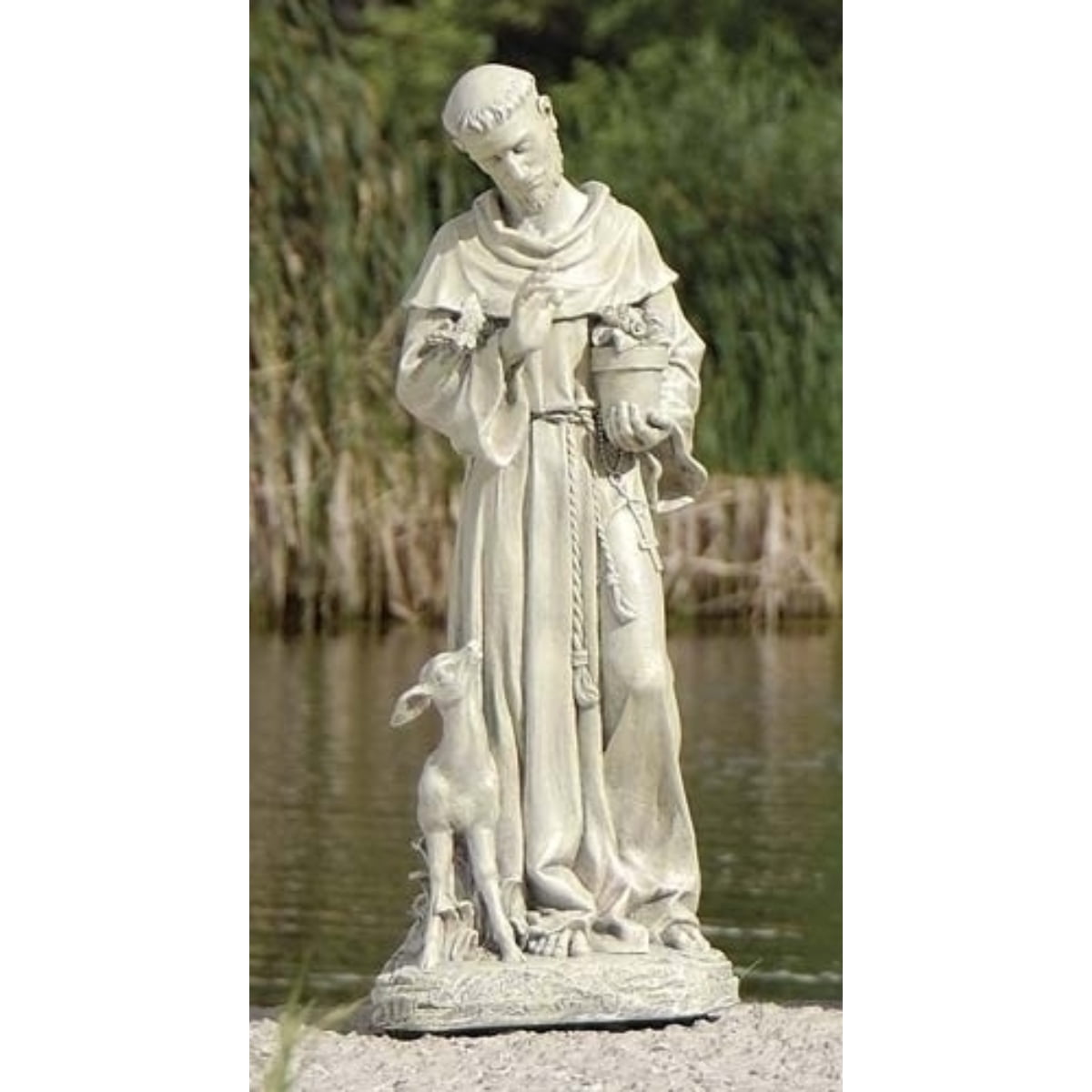18" Beige Resin and Stone St. Francis Garden Statue