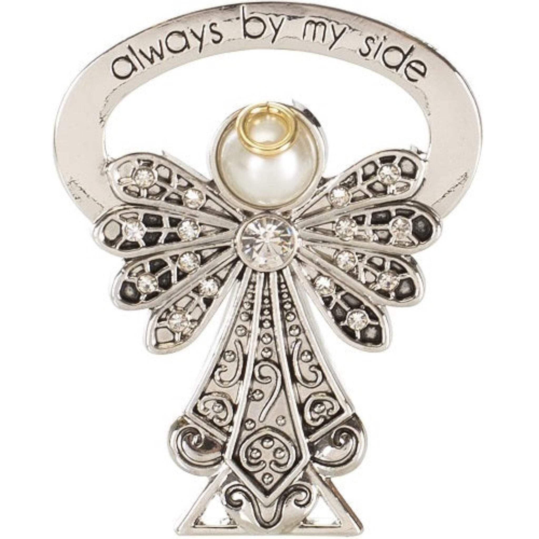 2.5" Silver Crystal Angel Figurine with Faux-Pearl Halo