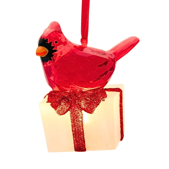 Roman 2.75In Light Crystal Cardinal On Frosted Present, Plastic, Merry Lites Cardinal 138270