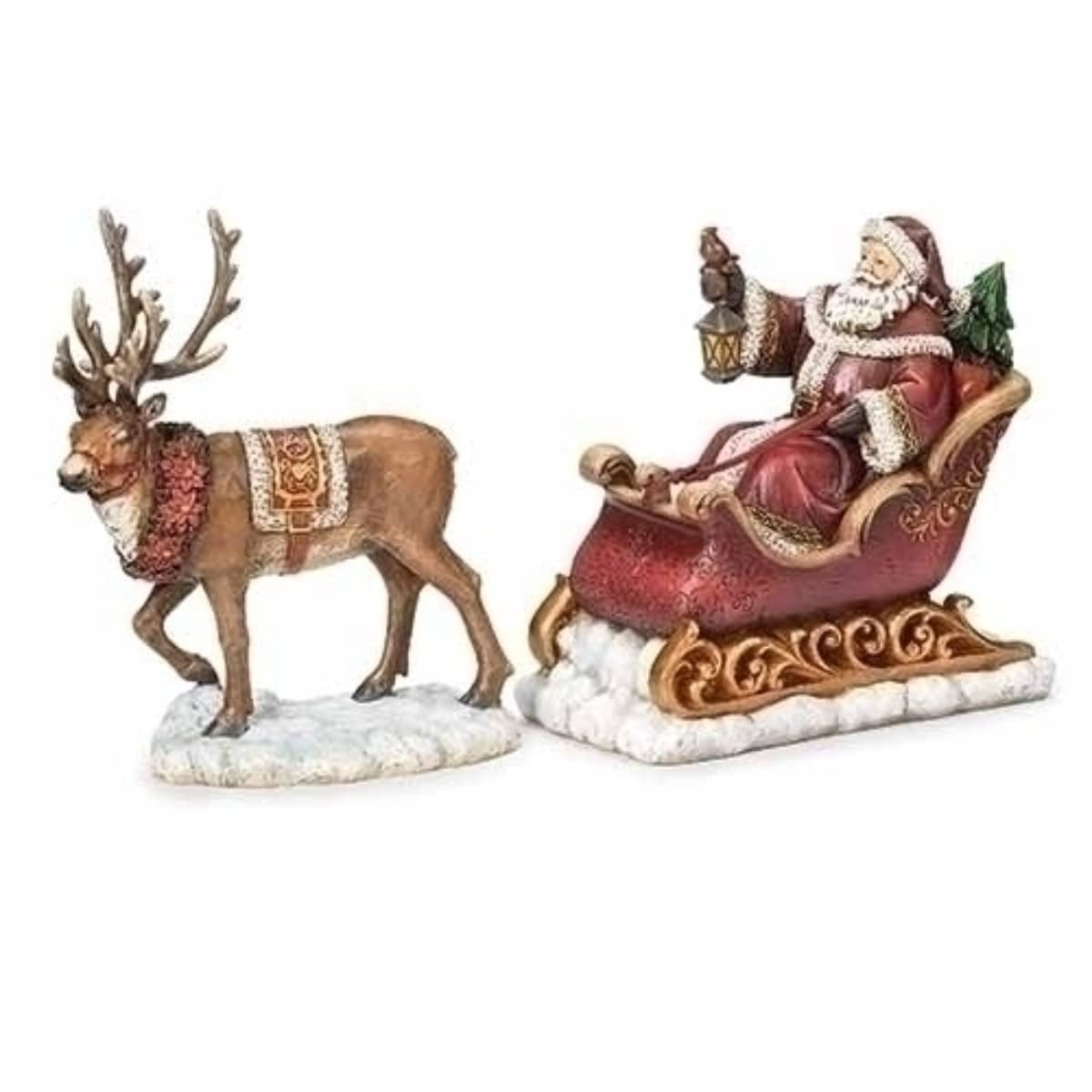 Roman 2-Piece Santa on Sleigh Figurines Christmas Tabletop Decors 14.75"