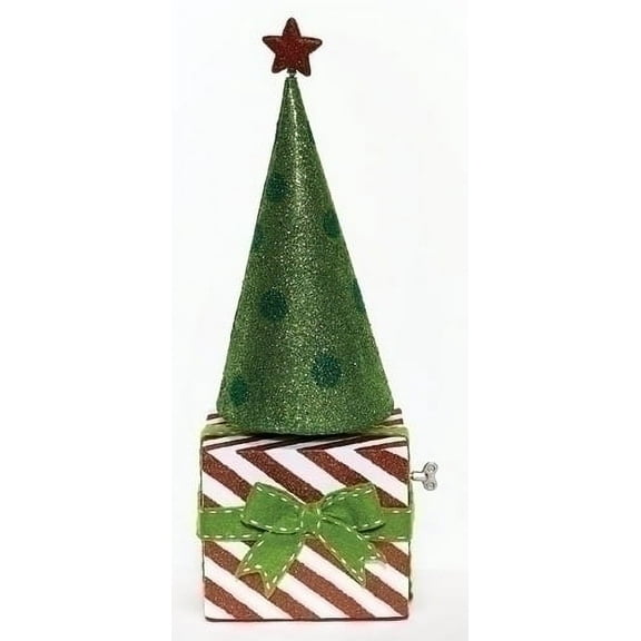 20" Green and Red Musical Rotating Christmas Cone Tree Tabletop Decor