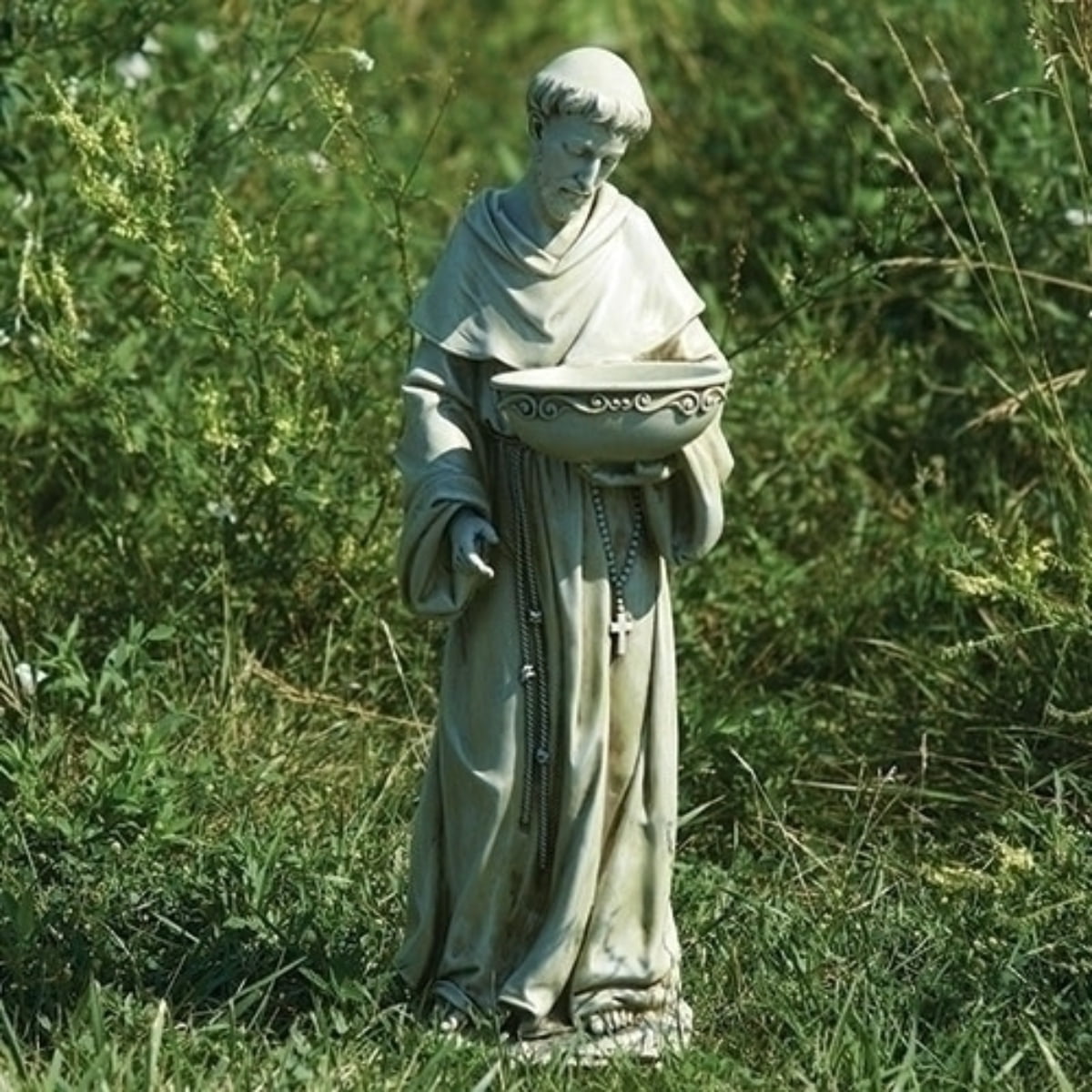 Solar St. Francis Resin Stone Birdbath Garden Statue