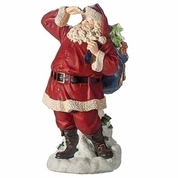 Roman 24.75" Red and Beige Santa Looking for Deer Christmas Tabletop Figurine