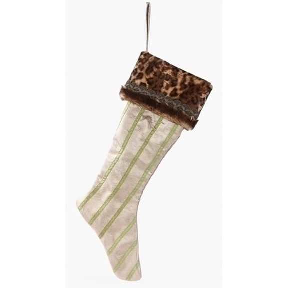 Roman 26" Brown and Green Striped Leopard Print Christmas Stocking