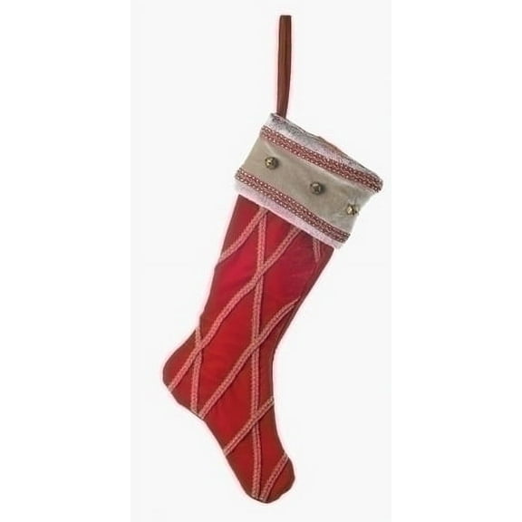 Roman 26" Red and Beige Embroidered Jingle Bell Christmas Stocking