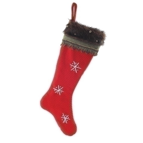 Roman 26" Red and Gray Contemporary Snowflake Christmas Stocking
