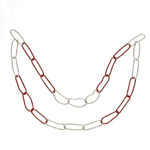 Roman 3' Red/Silver Loops Round Unlit Artificial Christmas Chain Garland