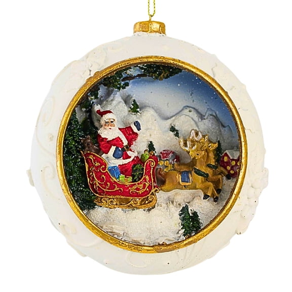 Roman 4.50In Carved Santa/Sleigh Ornament, Polyresin, Claus Reindeer 138531B