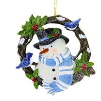 Roman 4.75In Christmas Grapevine Wreath Ornament, Polyresin, Pinecones Birds Holly 137782 Snowman