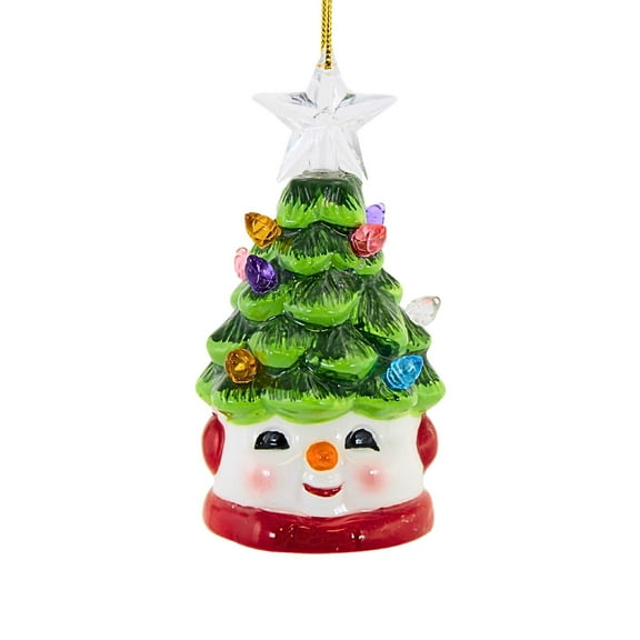 Roman 4.75In Santa/Snowman With Tree Ornament, Ceramic, Lighted Battery Operated 137066 Snowman