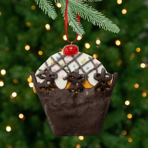 Roman 4" Cupcake with Cherry on Top Christmas Ornament - Brown