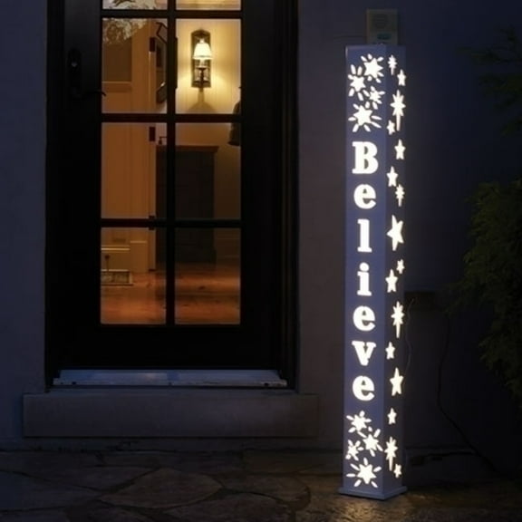 Roman 48" White LED "Believe" Christmas Outdoor Light Post