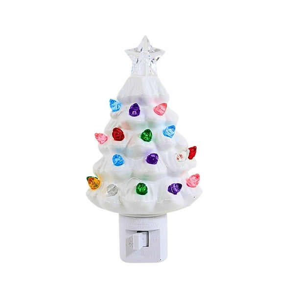 Roman 5.75In Lit Ceramic Tree Nightlight, Ceramic, Vintage-Looking Electric Plug-In 160375 White