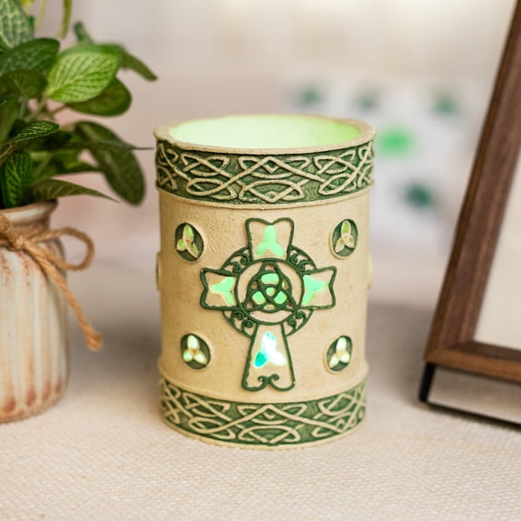 Roman 5" Irish Night Celtic Cross Flameless Pillar Candle Lamp