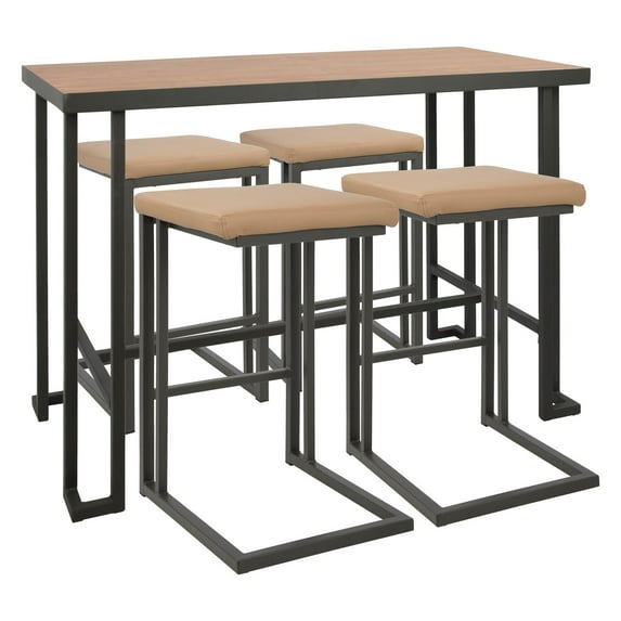 Roman 5-Piece Industrial Counter Height Dining Set in Grey and Camel