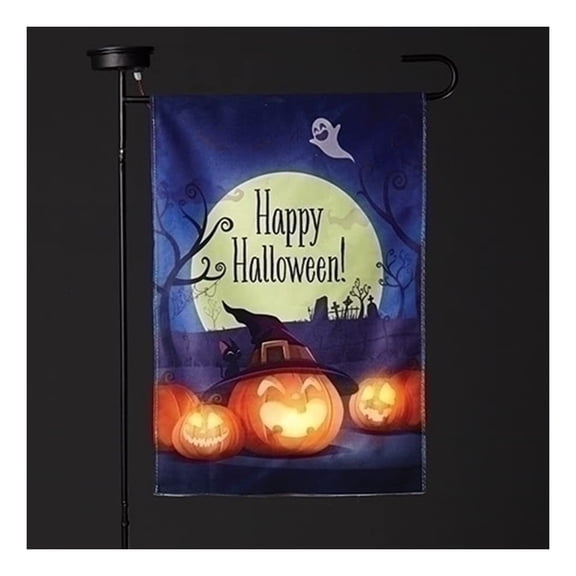 Roman 5 Solar Light Halloween Outdoor Decorative Flag with Yard Stake, 39-inch Height, Seasonal Lighting Decoration