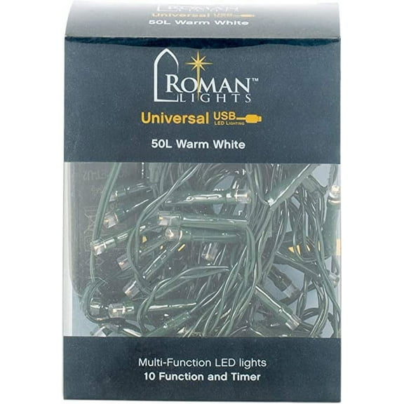 Roman 50L USB WARMWHITE LED Green Cord 10 Function 8/16 Timer