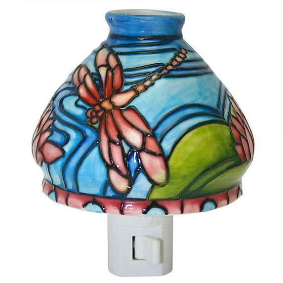 Roman 51418 - 4" Dragonfly and Water Lily Ceramic Shade Night Light (71814)