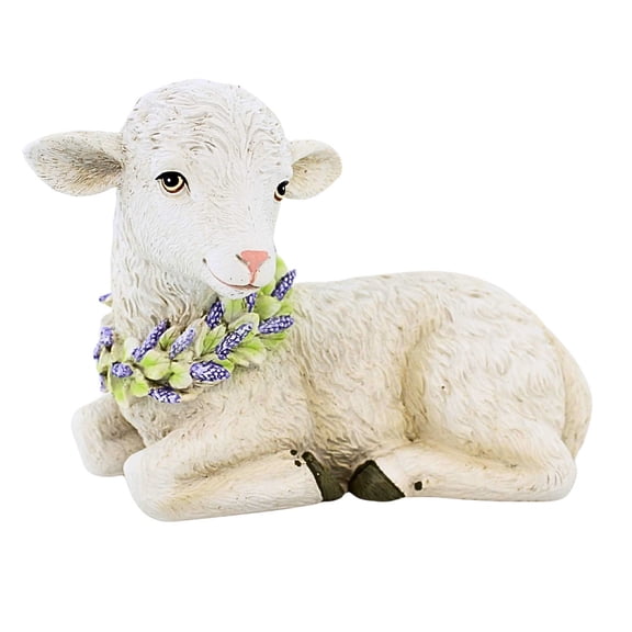 Roman 6.00In Lamb With Flower Wreath, Polyresin, Spring Sheep 18037