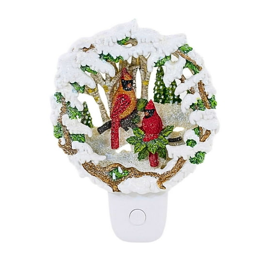 Roman 6.50In Cardinal Scene Nightlight, Resin, Birch Tree Snow Red Bird 160405