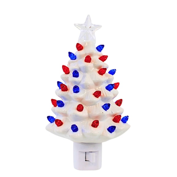 Roman 6.75In White Tree Night Light, Ceramic, Patriotic July 4Th, Memorial Day 160432