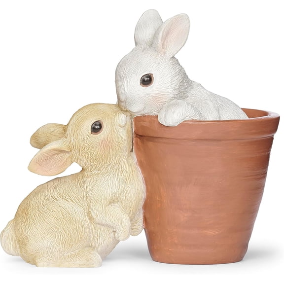 Roman, 6 H Bunnies in Flower Pot Figurine, Easter Rabbit Planter Figure