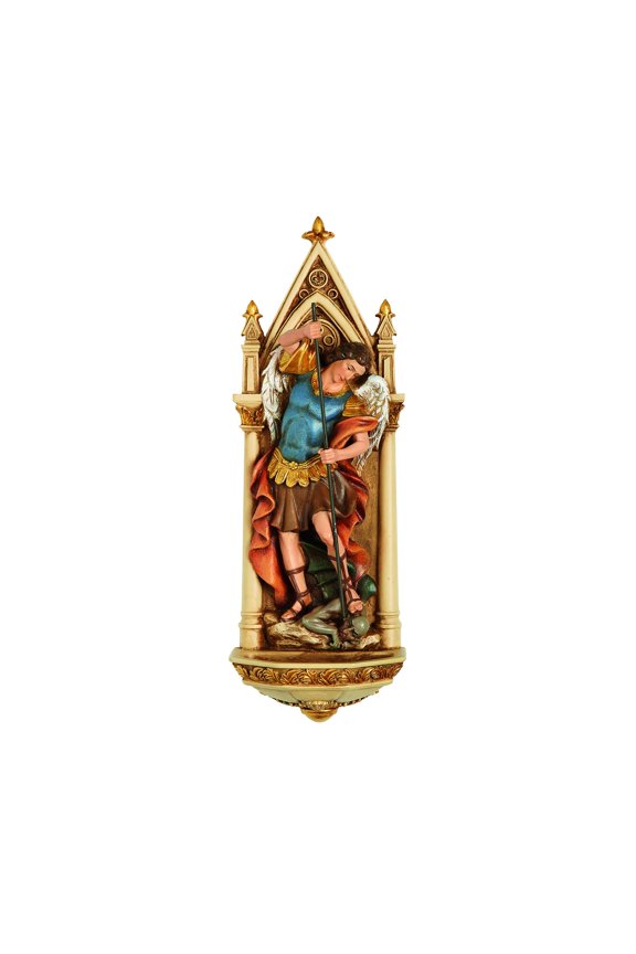 601307 Joseph Studio St. Michael Water Fountain, 7-inch Height, Multicolor, Resin