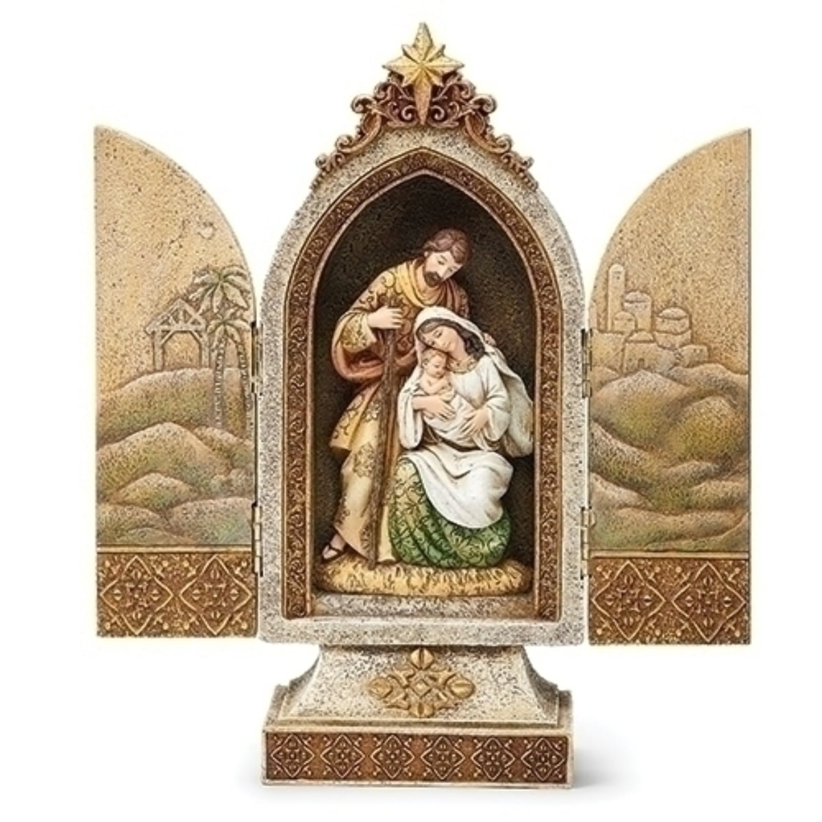 Holy Family Triptych with Gold Accents, 12-inch Religious Christmas Decor