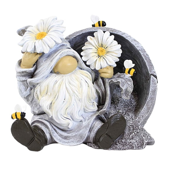Roman 7.0 Inches Tall Gnome In Flower Pot Polyresin Daisy Bumble Bee 18184