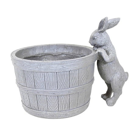 Roman 7.25 Inch Bunny Bucket Planter Polyresin Decorative Flower Pot Drainage Hole 15867