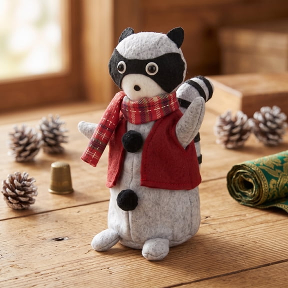 Roman 7" Animated Gray and Flannel Raccoon Tabletop Christmas Decoration