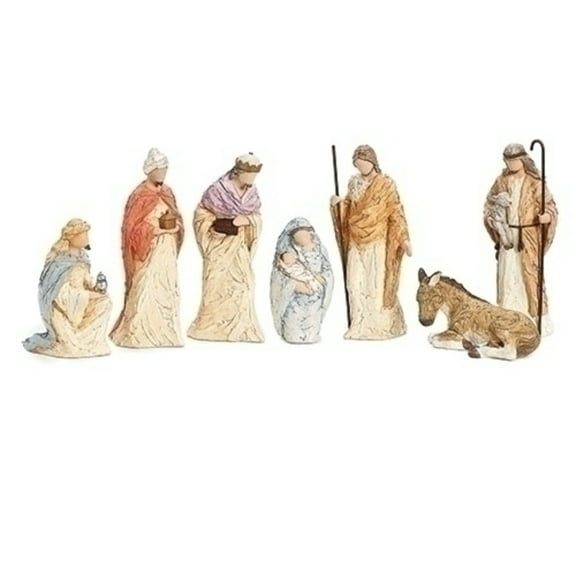 Roman 7 Piece Brown and White Christmas Tabletop Nativity Set 17"